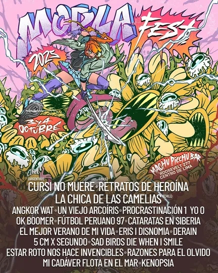 Flyer colorido del MCDLA Fest con Ok Boomer en el cartel.